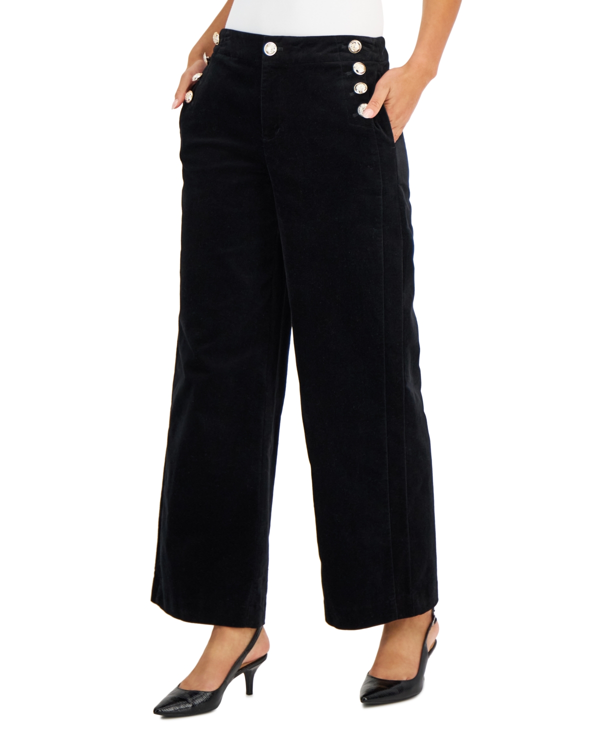 Charter Club Petite Velveteen Button-Front Sailor Pants, Created for Macy's