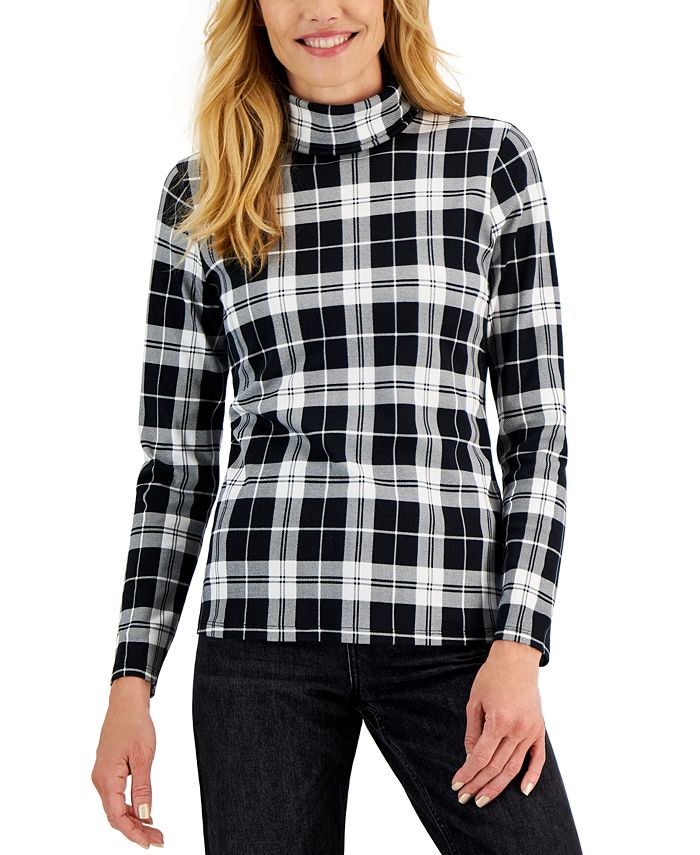 Charter Club Petite Cotton Plaid Turtleneck Top Created for
