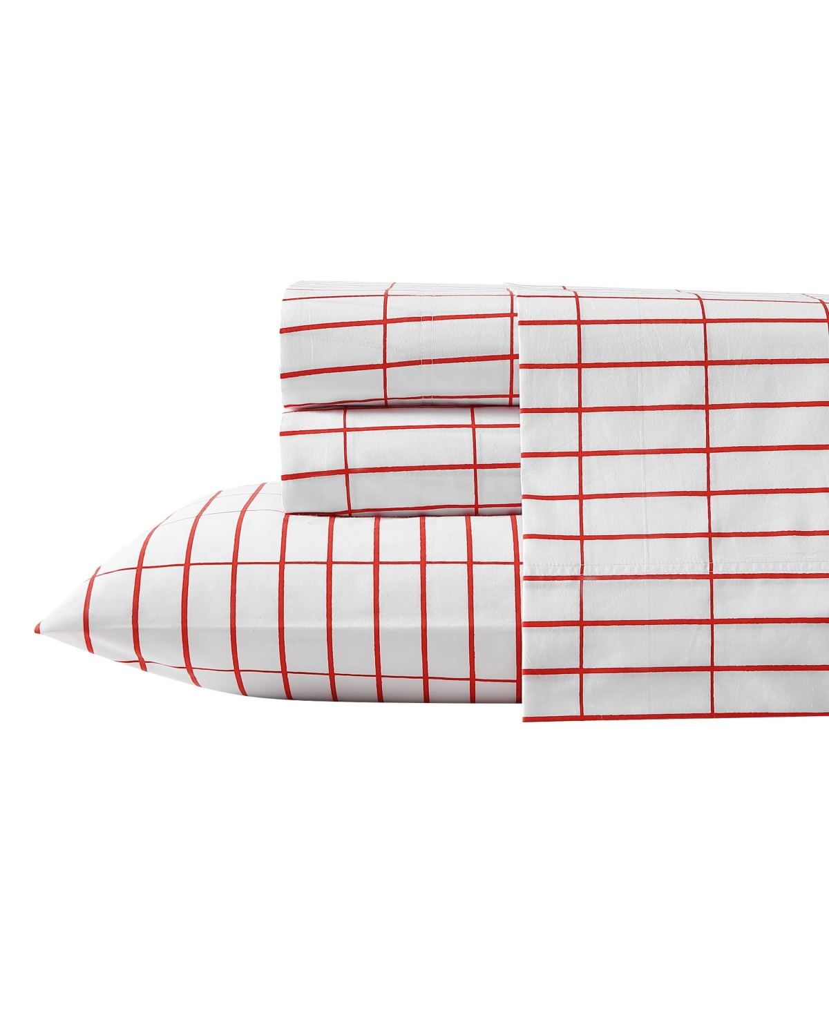 Shop Marimekko Pieni Tiiliskivi Cotton Percale 4 Piece Sheet Set, Queen In Red And White