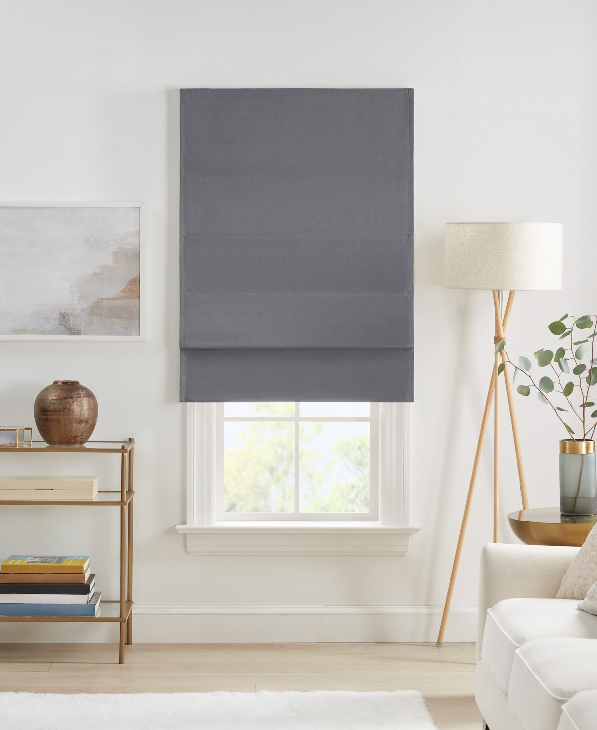 Eclipse Dillan Blackout Textured Solid Cordless Roman Shade, 64" X 27" In Gray