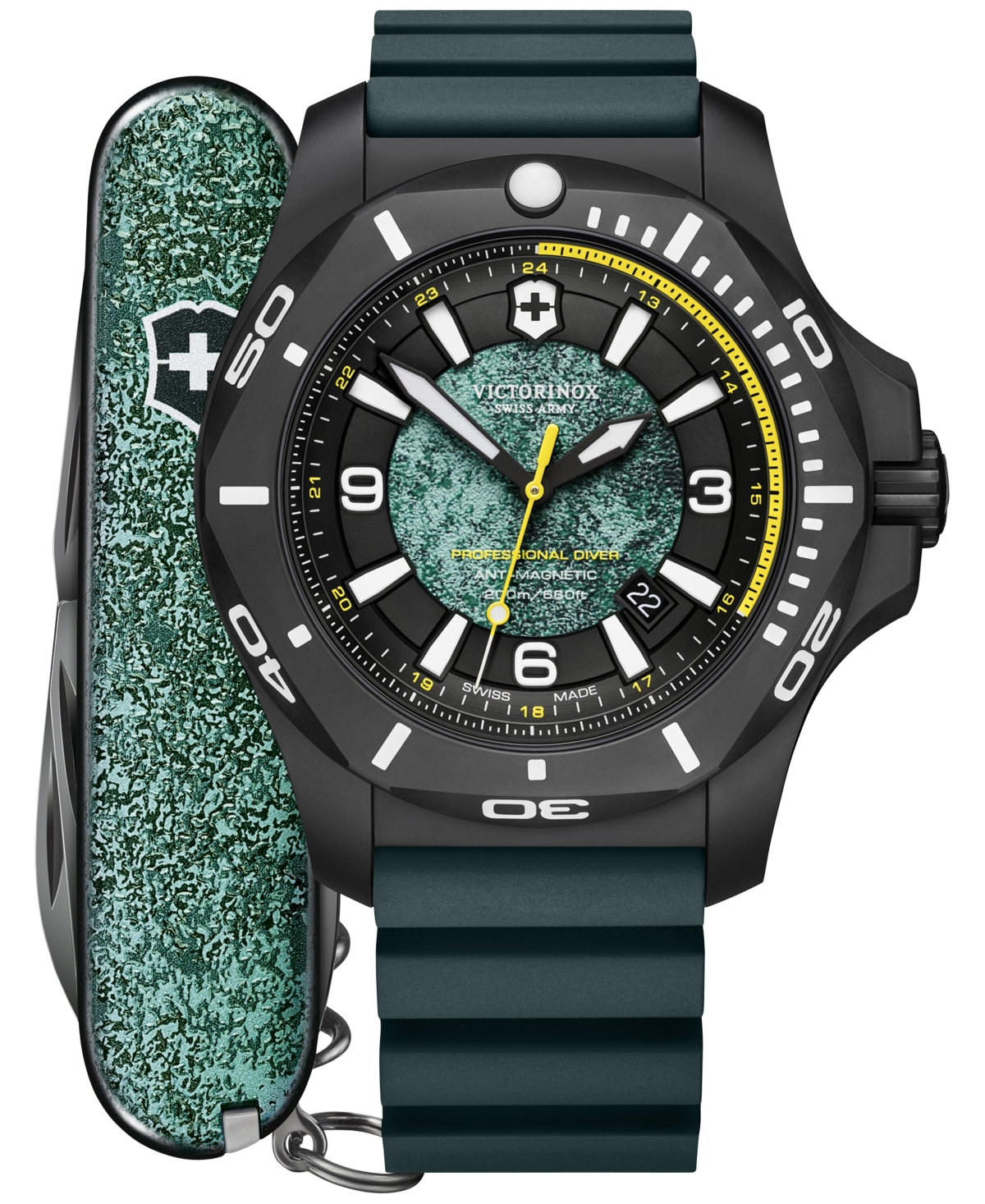 Victorinox Men's I.n.o.x. Professional Diver Blue Green Rubber Strap Watch 45mm Gift Set In No Color