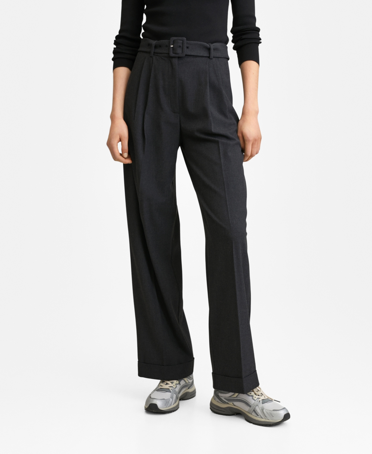 Mango Belt Straight-fit Trousers Black | ModeSens