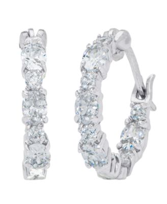 Women's Fine Silver Plated Cubic Zirconia Stud Hoop Earrings Set, 4 Pieces