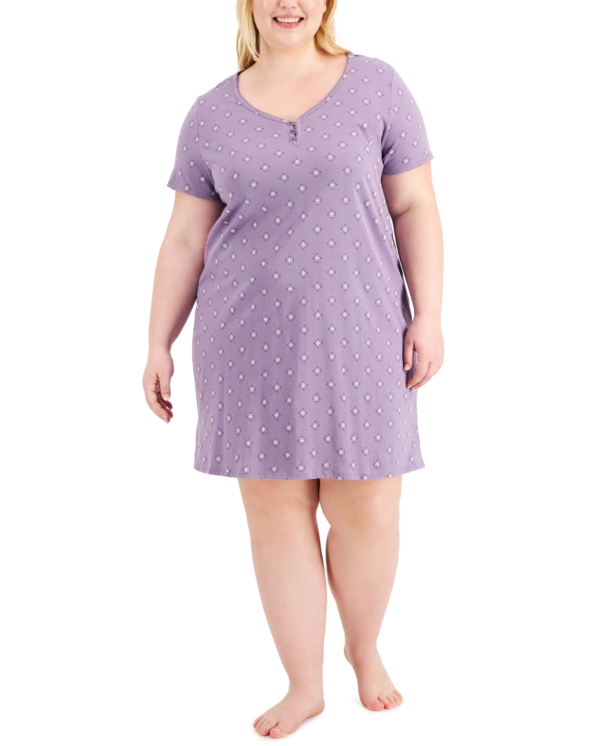 Charter Club Plus Size Printed Cotton Essentials Chemise Nightgown, Created for Macy's