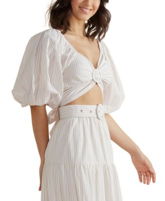 MINKPINK - Women's Lune Cotton Puff-Sleeve Crop Top