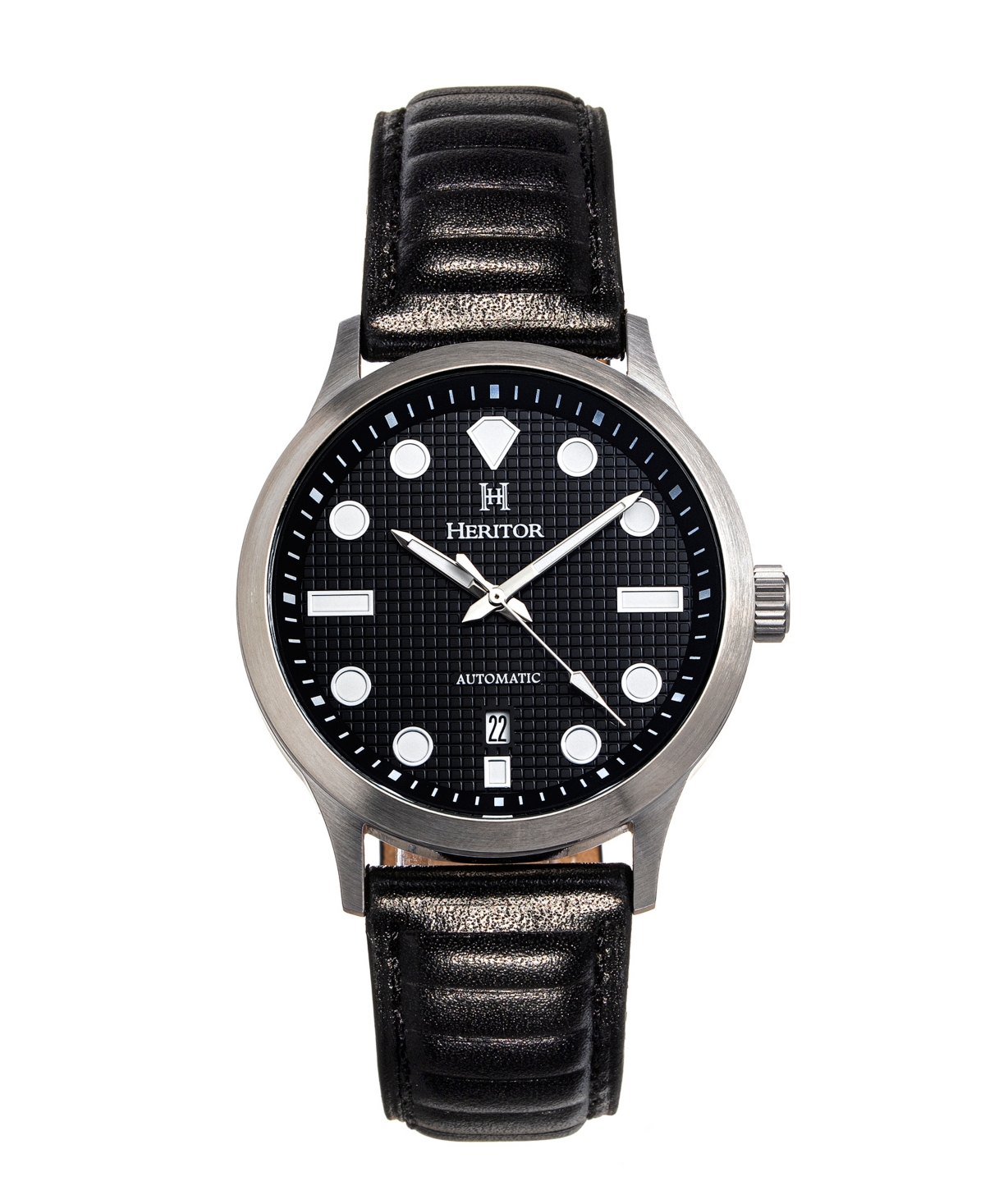 Heritor Automatic Bradford Black Genuine Leather Band Watch, 43mm