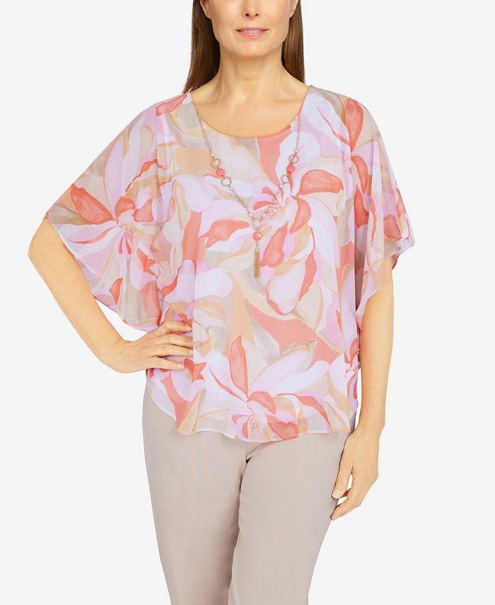 Alfred Dunner Plus Size Key Largo Abstract Floral Flutter Shirt - Macy's