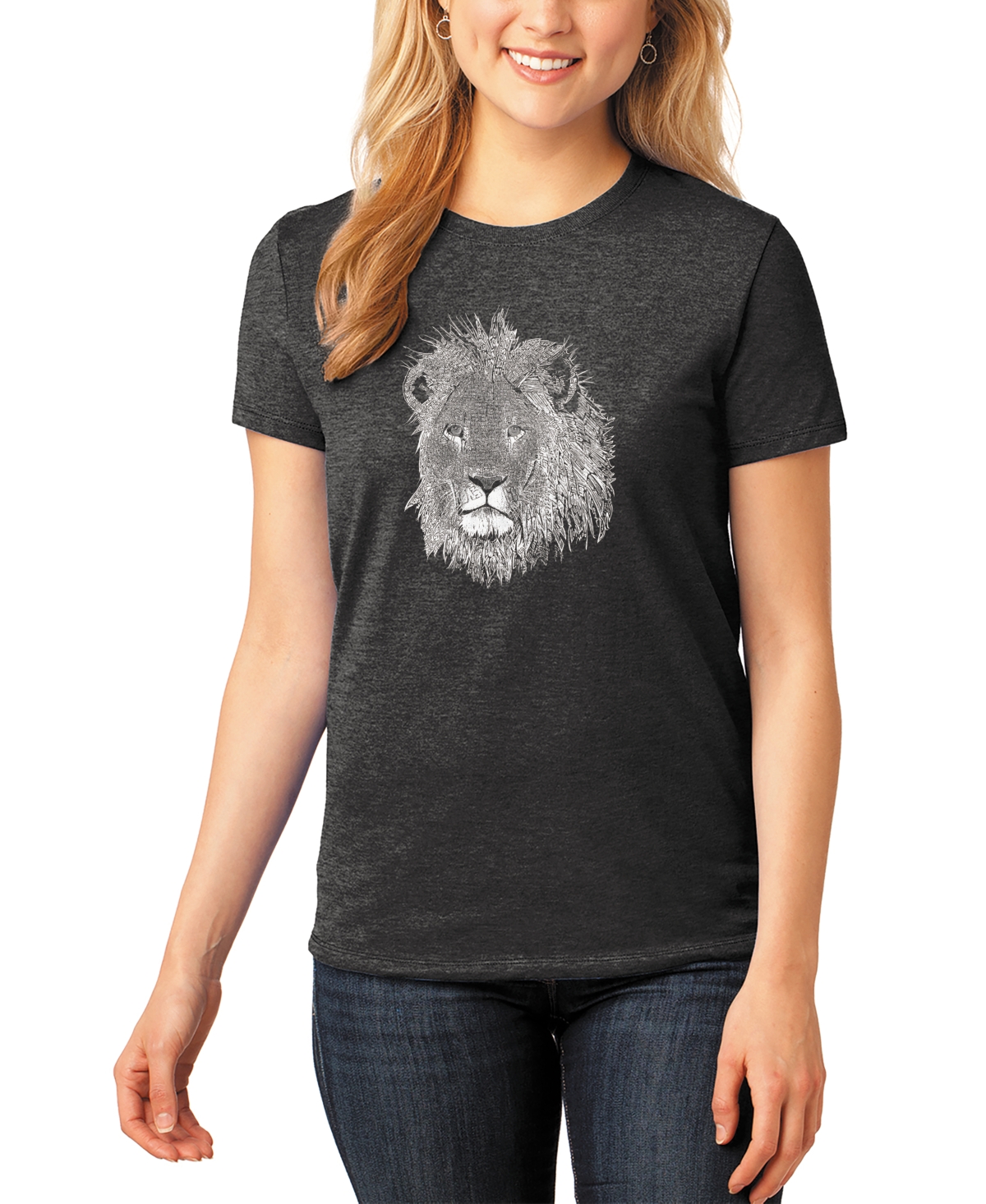 Women's Premium Blend Word Art Lion T-shirt - Black