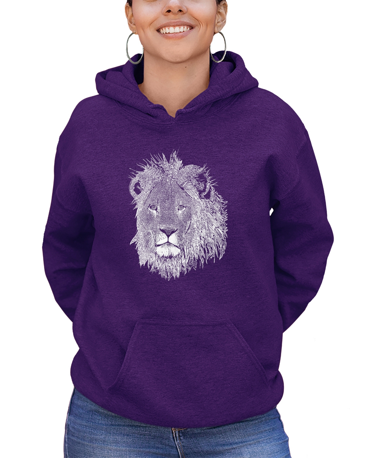 Women's Hooded Word Art Lion Sweatshirt Top