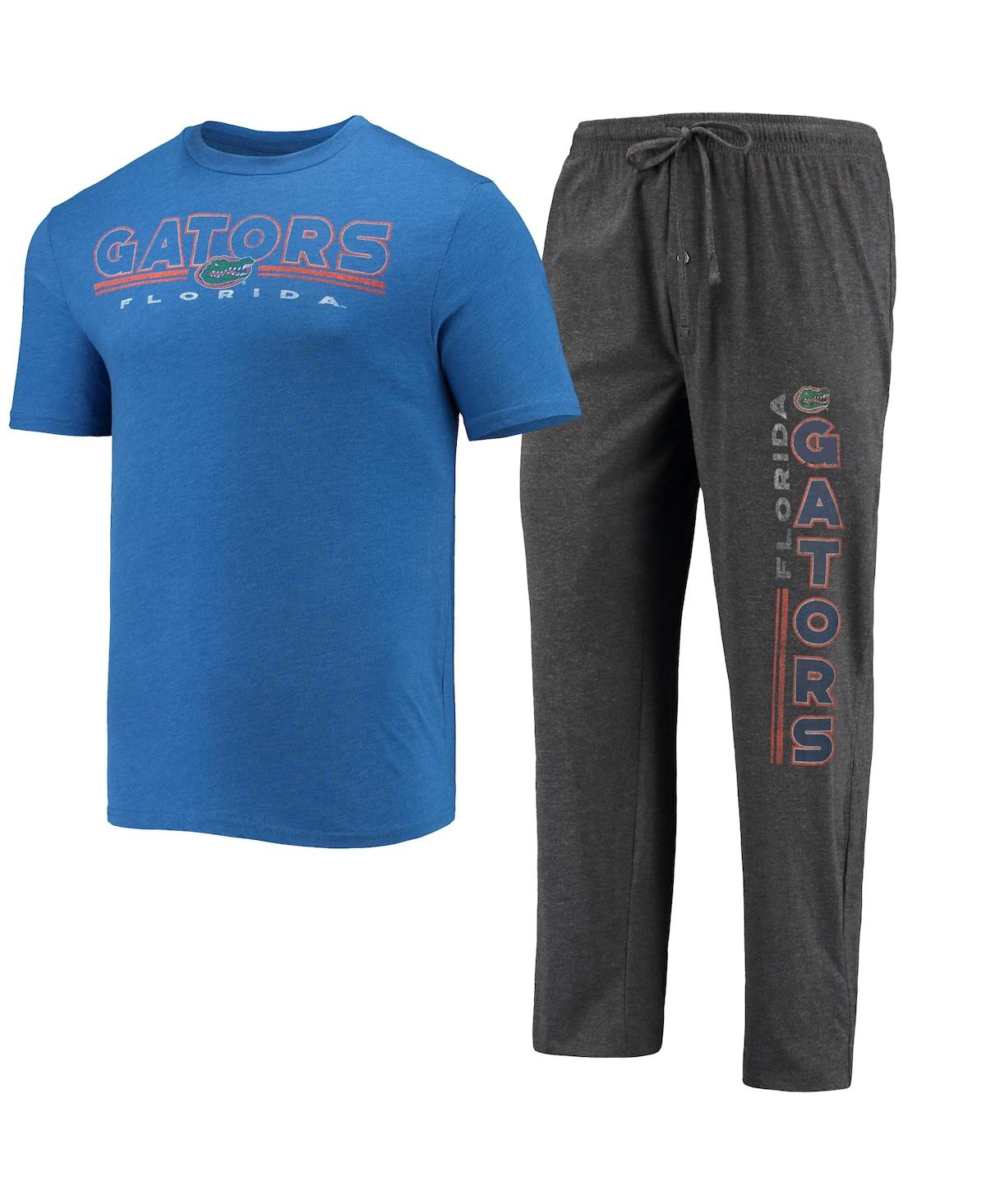Shop Concepts Sport Men's  Heathered Charcoal, Royal Florida Gators Meter T-shirt And Pants Sleep Set In Heathered Charcoal,royal