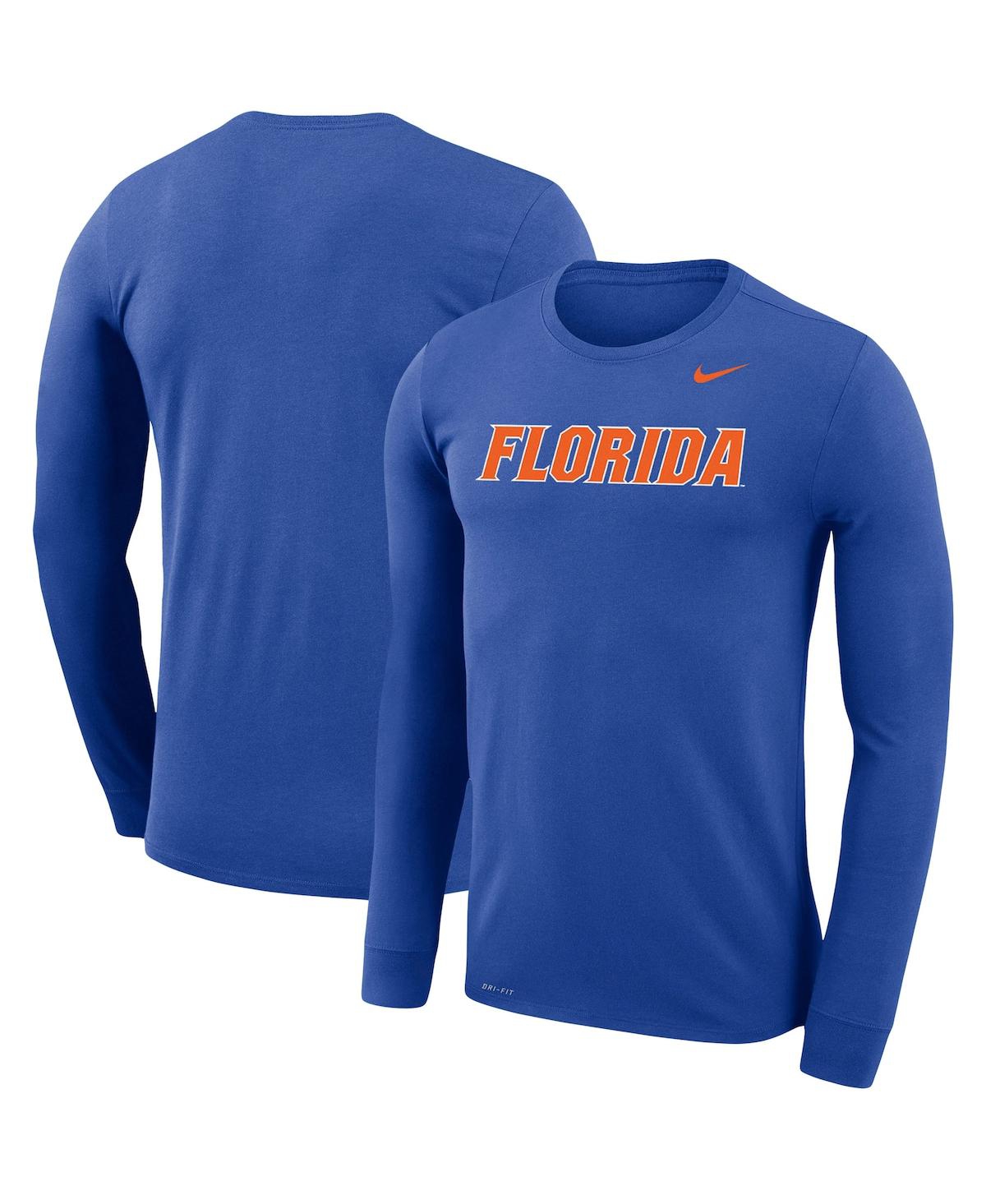 Men's Nike Royal Florida Gators School Wordmark Logo Performance Legend Long Sleeve T-shirt