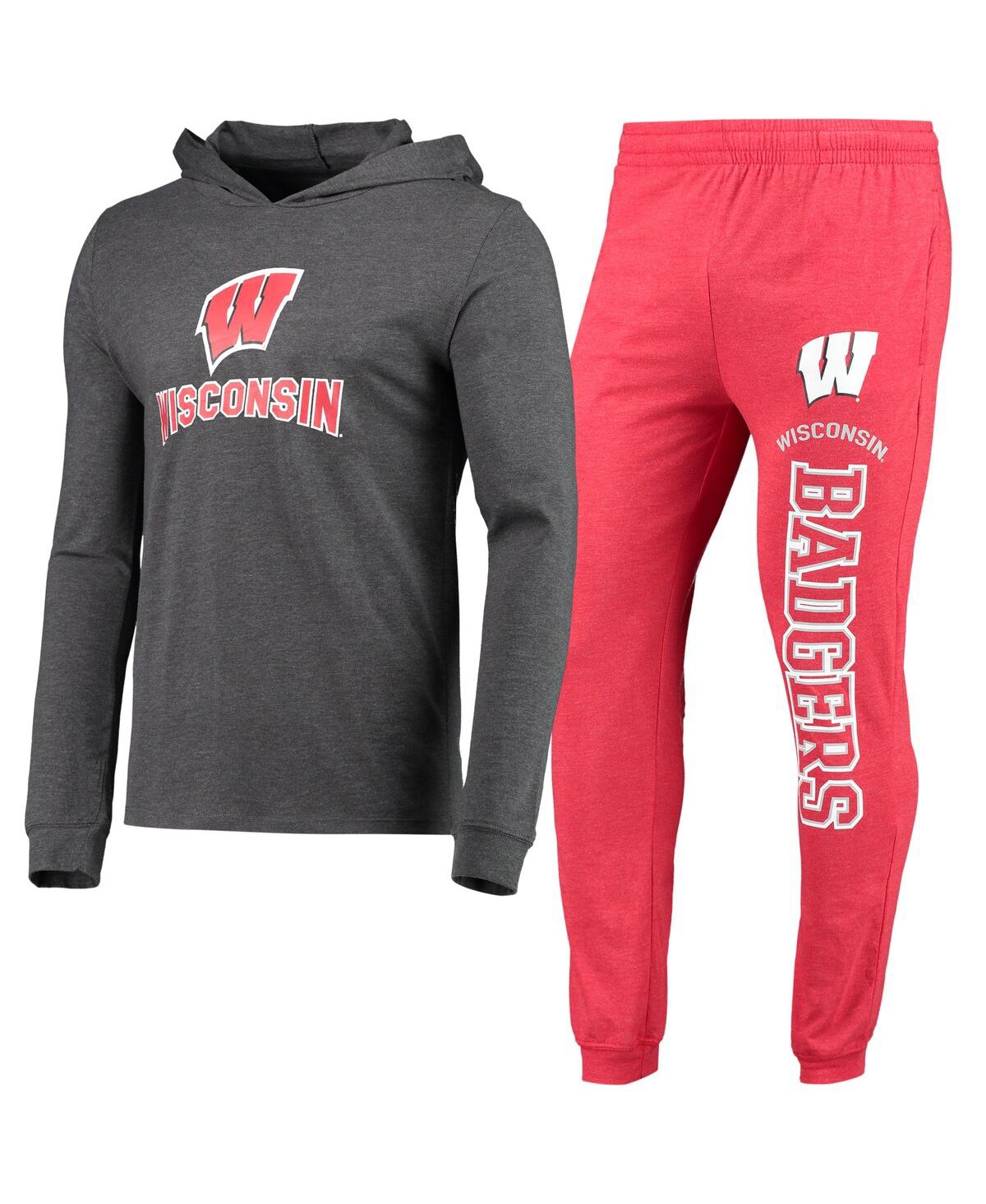 Men's Concepts Sport Heathered Heathered Charcoal Wisconsin Badgers Meter Long Sleeve Hoodie T-shirt and Jogger Pants Set - Heathered Charco