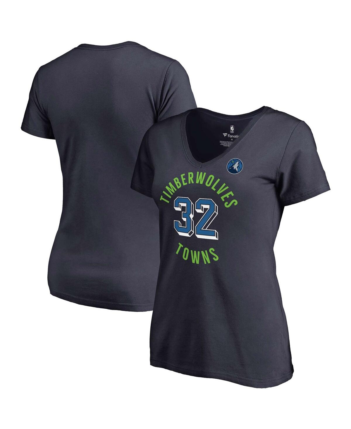Shop Fanatics Women's  Karl-anthony Towns Navy Minnesota Timberwolves Notable Name And Number V-neck T-shi