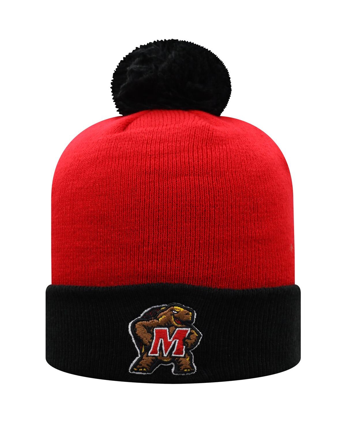 Top Of The World Men's  Red, Black Maryland Terrapins Core 2-tone Cuffed Knit Hat With Pom In Red,black
