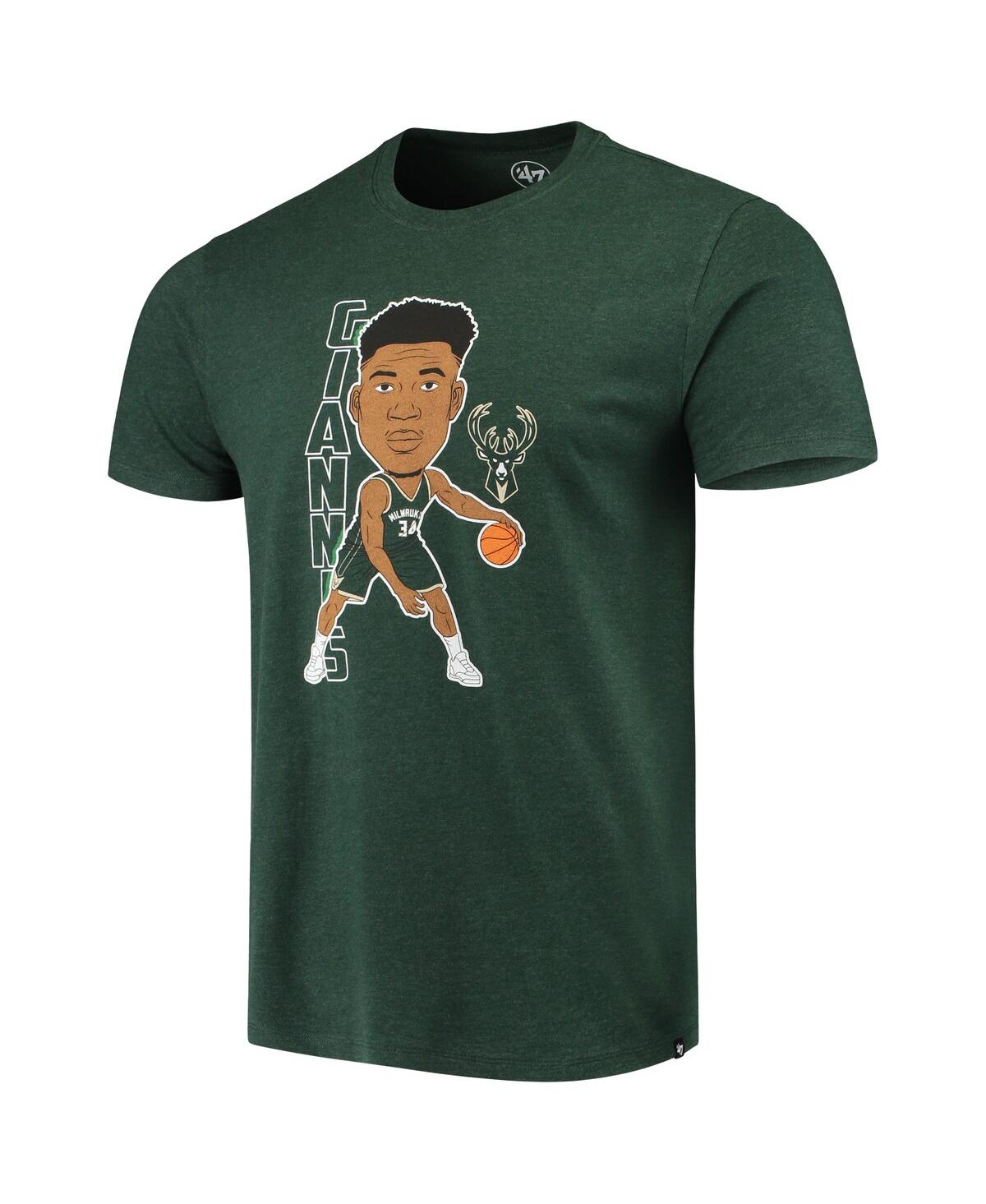 Men's '47 Brand Giannis AntetokounmpoMilwaukee Bucks Bobblehead T-shirt - Heathered Hunter Green