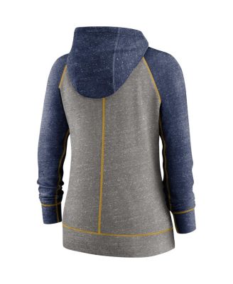Women's Heathered Charcoal, Navy Milwaukee Brewers Split Wordmark Gym Vintage-Like Raglan Full-Zip Hoodie