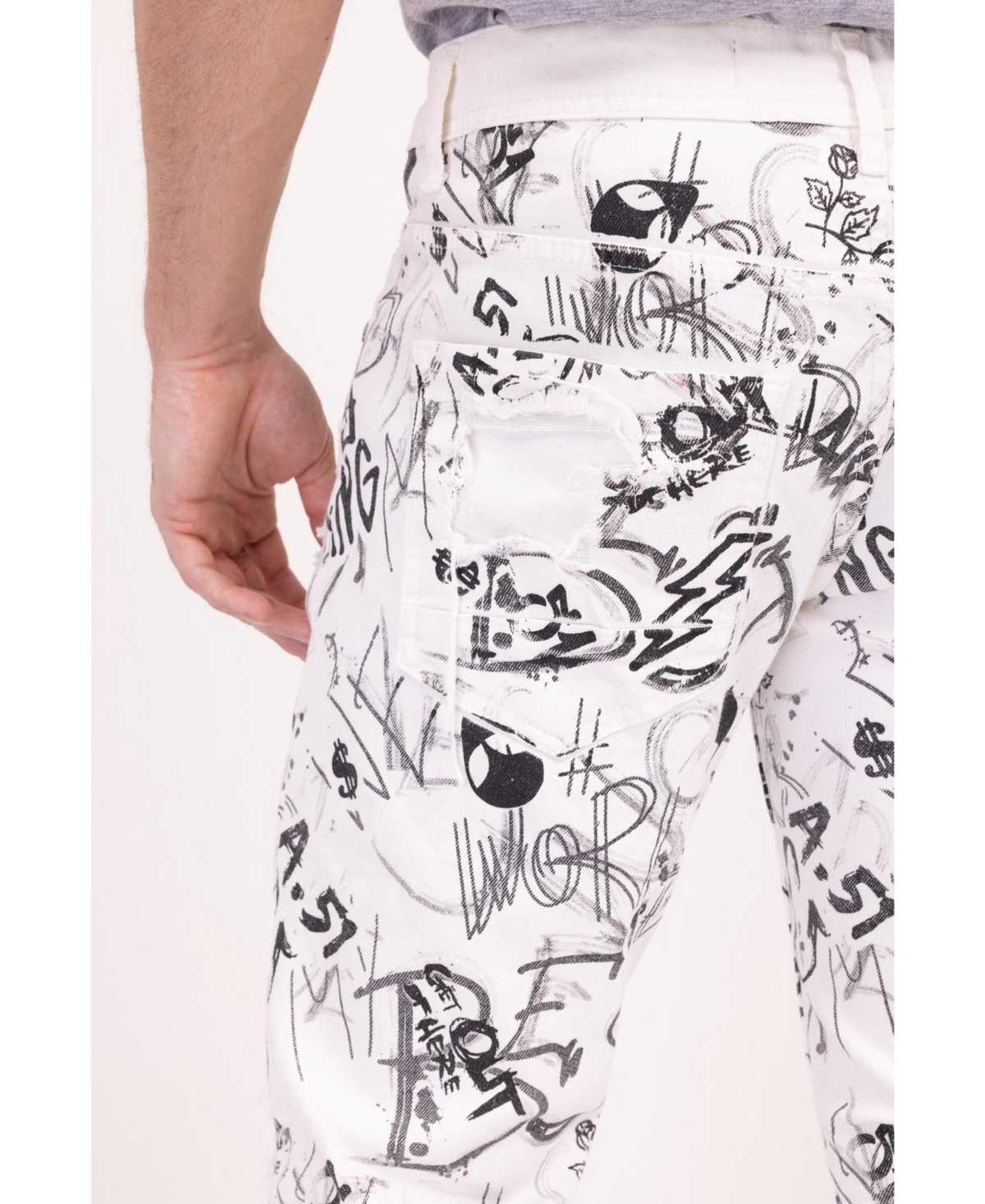 Ron Tomson Men's Modern Straight Scribble Denim Jeans