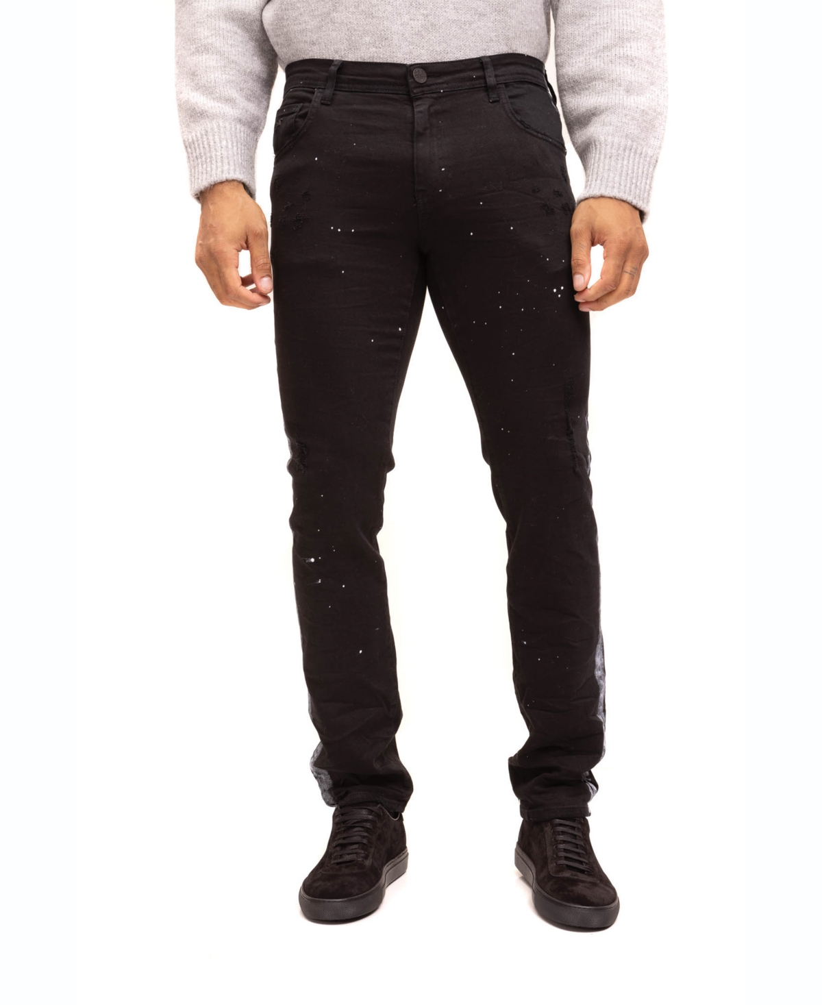 Men's Modern Splattered Stripe Jeans - Black