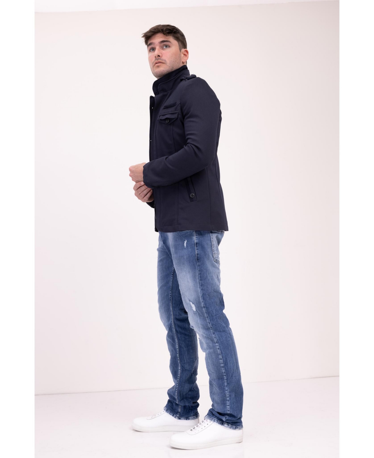 Ron Tomson Men's Modern Epaulette Shoulder Sports Jacket