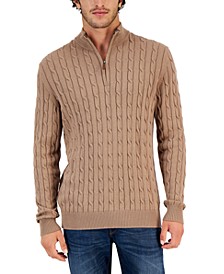 Men's Cable Knit Quarter-Zip Cotton Sweater, Created for Macy's 