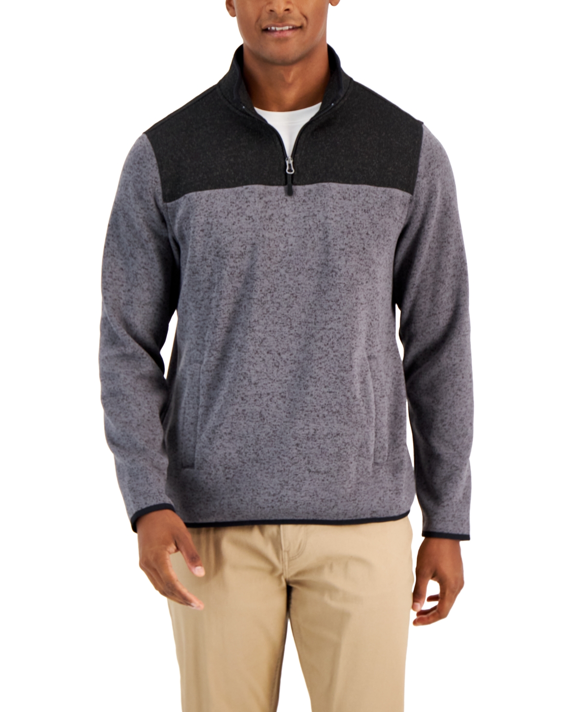 Club Room Men s Colorblocked Quarter Zip Sweater Created for Macy s Deep Black Smart Closet