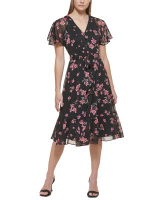 calvin klein floral chiffon shirtdress