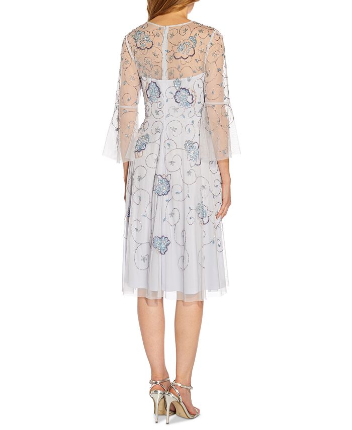 Adrianna Papell Petite Beaded Illusion Bell-Sleeve Dress - Macy's