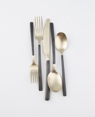 Beacon Two Tone Black-Gold Satin 20-Piece Flatware Set, Service for 4