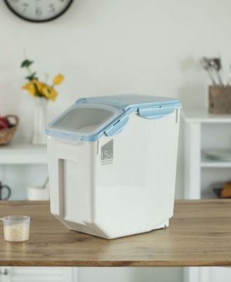 Large Plastic Storage Food Holder Containers with a Measuring Cup and Wheels, Set of 3