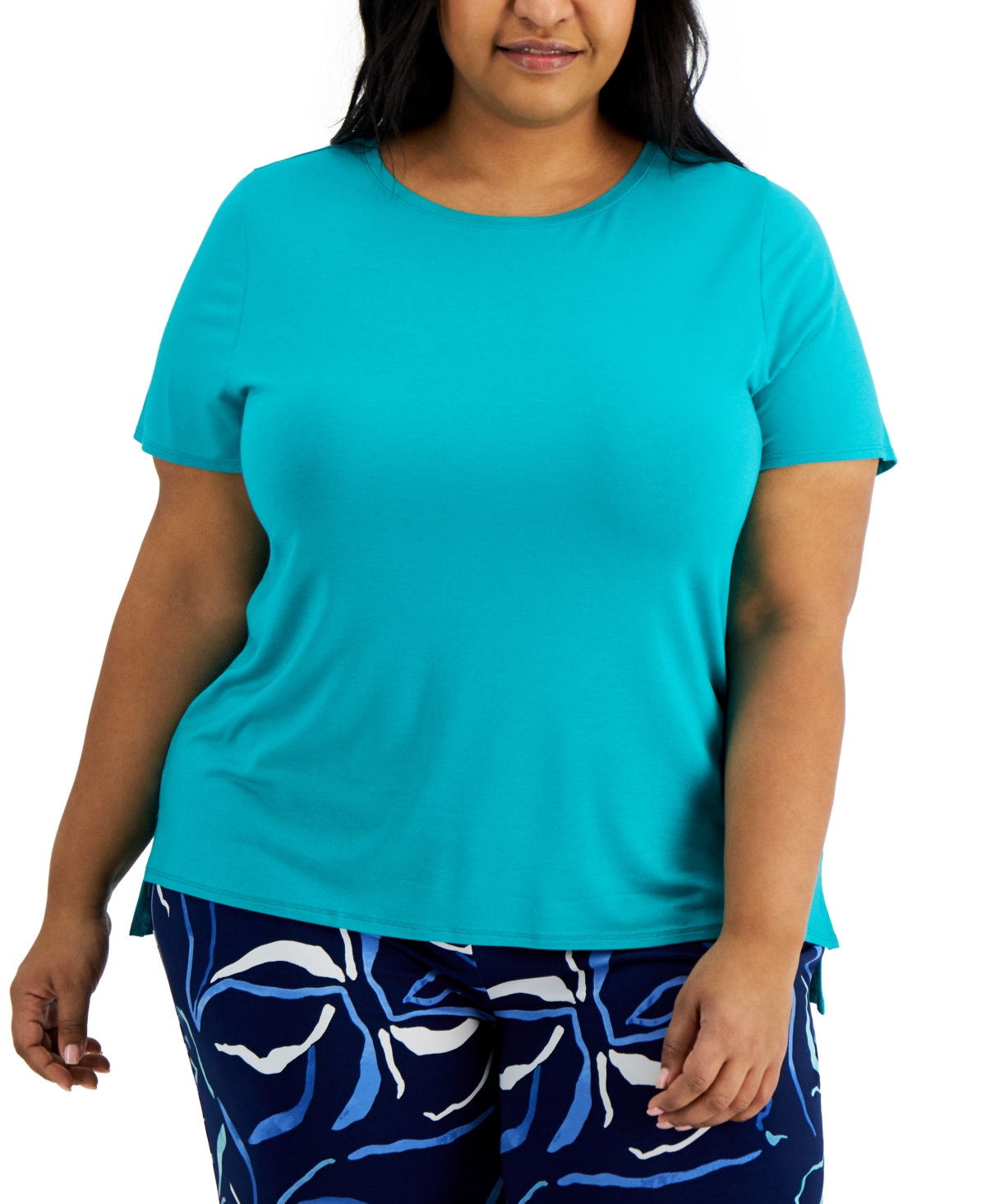 Alfani Plus Size Solid T-shirt, Created For Macy's In Teal Oasis