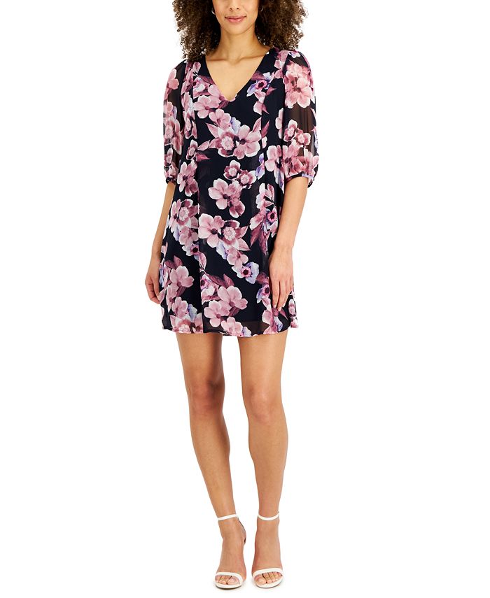Connected Petite Floral Tie-Back Fit & Flare Dress - Macy's
