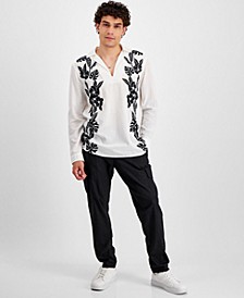 Men's Embroidered Gauze Popover Shirt, Created for Macy's