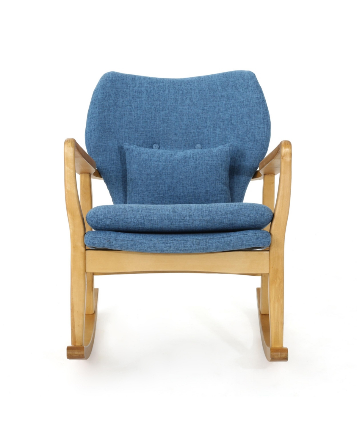 Noble House Benny Mid-century Modern Tufted Rocking Chair With Accent Pillow In Muted Blue