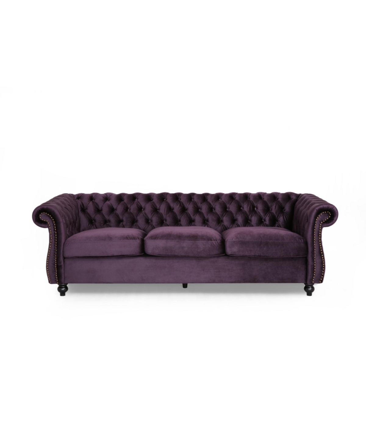 Noble House Somerville Chesterfield Tufted Jewel Toned Sofa With Scroll Arms In Blackberry