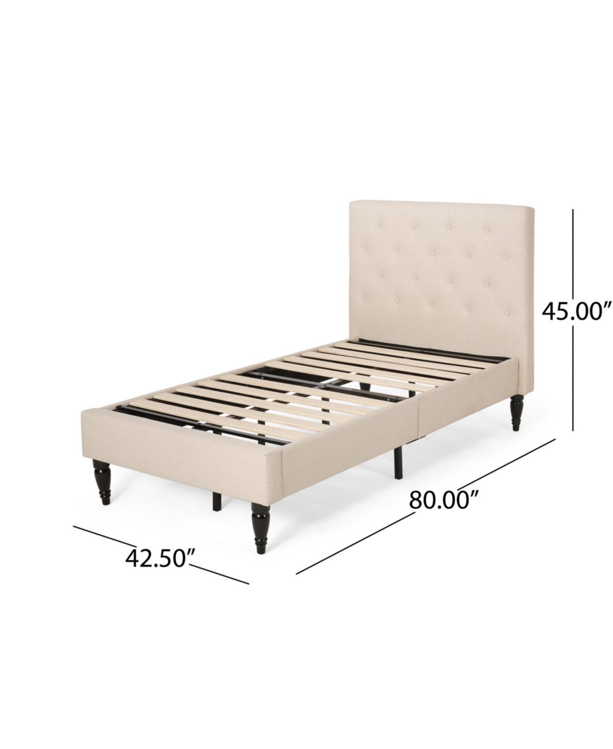 Noble House Atterbury Contemporary Upholstered Bed Platform, Twin In Beige