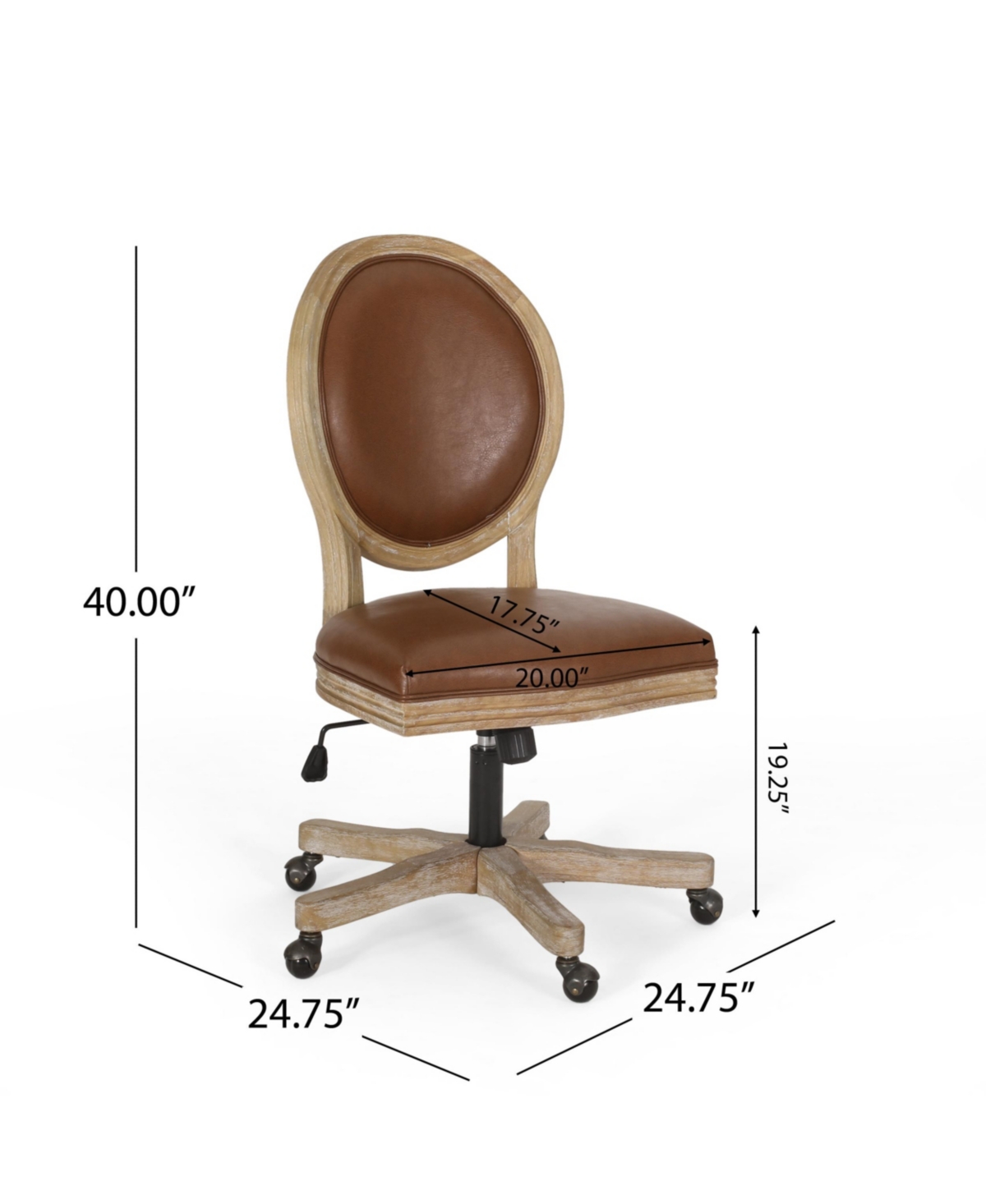 Noble House Pishkin French Country Upholstered Swivel Office Chair In Brown