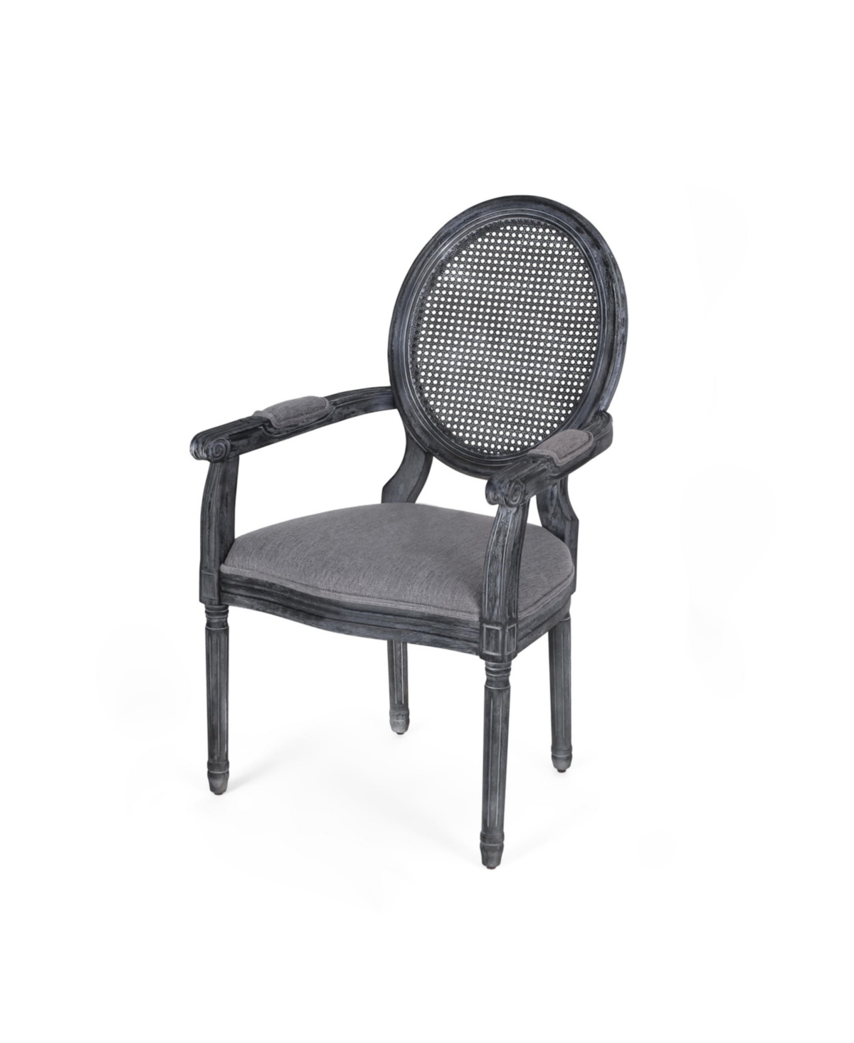 Noble House Judith French Country Wood And Cane Upholstered Dining Chair Set, 2 Piece In Gray