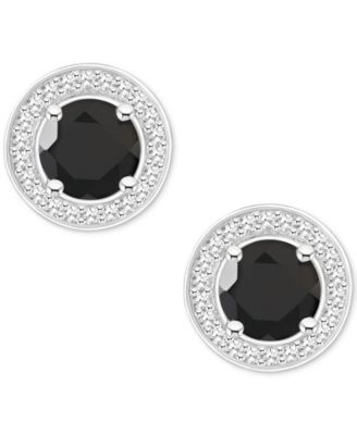 Cultured Freshwater Pearl & Diamond (1/5 ct. t.w.) Halo Stud Earrings in Sterling Silver (Also in Onyx, Turquoise, & Labradorite)