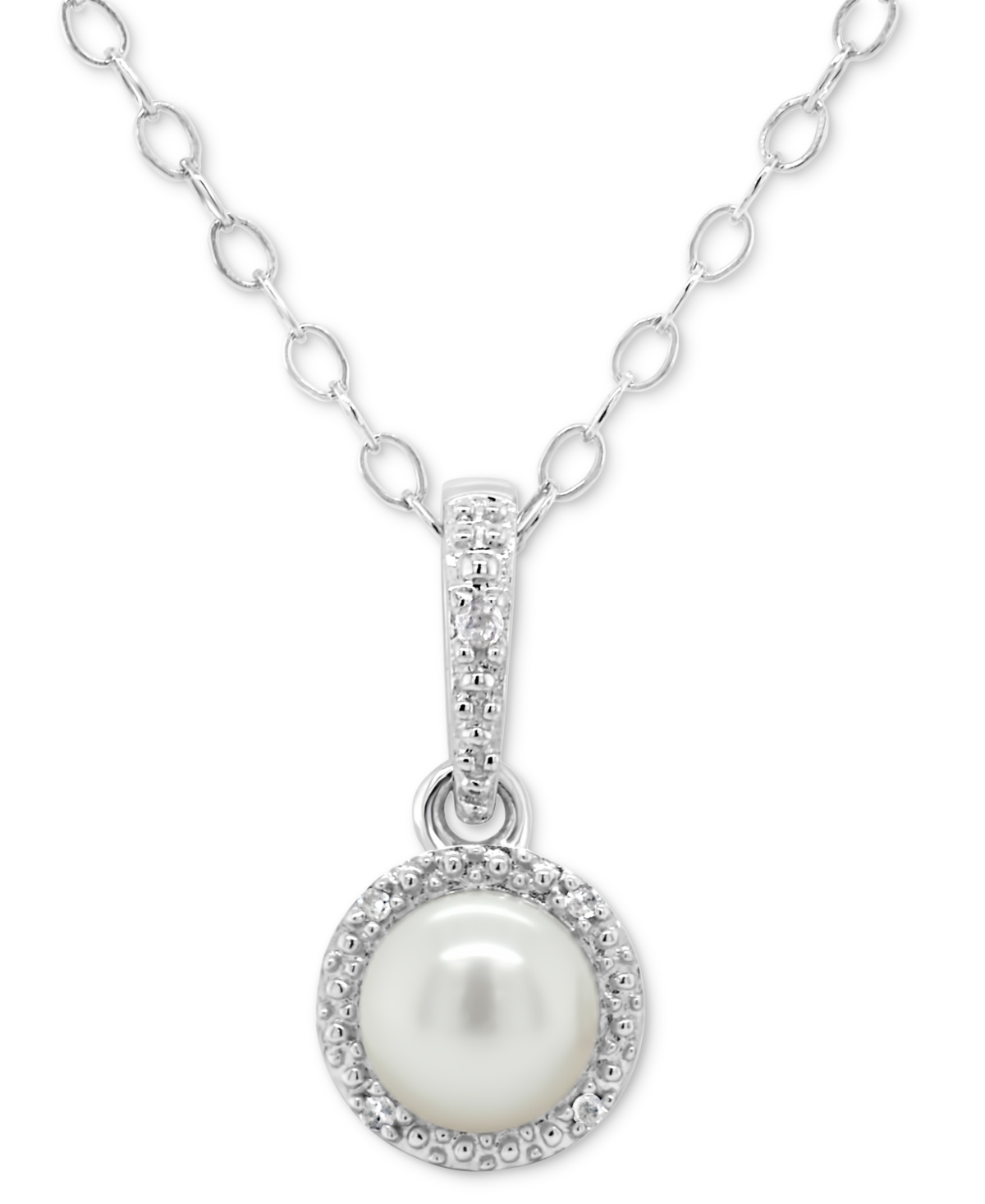 Macy's Cultured Freshwater Pearl & Diamond Accent 18" Pendant Necklace In Sterling Silver (also In Onyx, Tu In Pearl