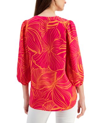 Anne Klein Floral-Print V-Neck Tunic