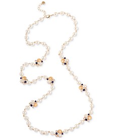Gold-Tone Shell, Stone & Imitation Pearl Cluster Long Strand Necklace, 42" + 2" extender, Created for Macy's