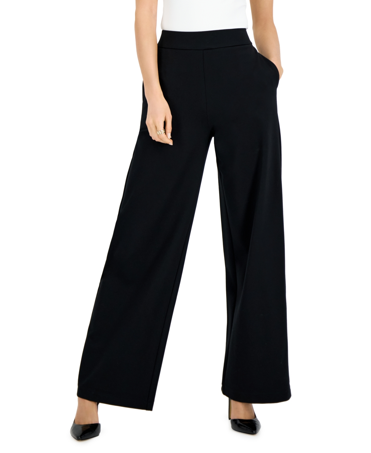 Shop Inc International Concepts Women's High-rise Wide-leg Pants, Created For Macy's In Deep Black