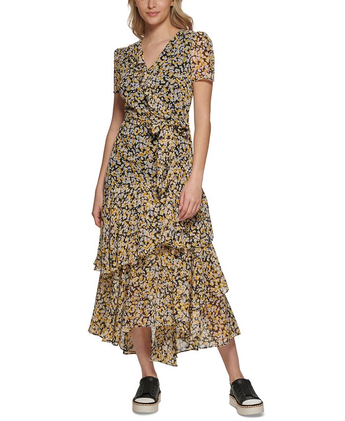 KARL LAGERFELD PARIS Women's Ruffled Tiered Midi Dress - Macy's