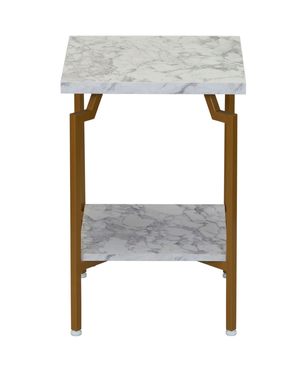 Household Essentials Crown Modern Marble Bed Side Table In White And Gold-tone