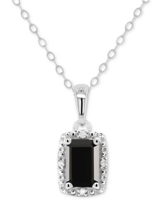 Labradorite & Diamond Accent Rectangle 18" Pendant Necklace in Sterling Silver (Also in Onyx, & Turquoise)
