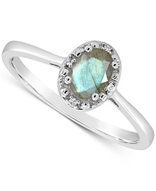 Labradorite  & Diamond Accent Oval Ring in Sterling Silver (Also in Onyx & Turquoise)