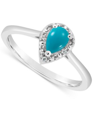 Labradorite & Diamond Accent Pear Ring in Sterling Silver (Also in Onyx & Turquoise)