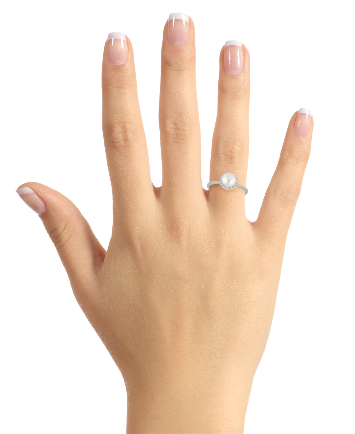 Cultured Freshwater(7mm) & Lab-Grown White Sapphire (1/5 ct. t.w.) Halo Ring in 10k White Gold - Pearl