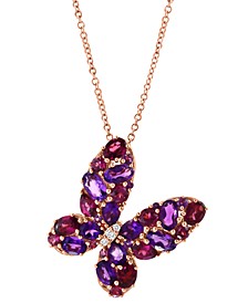EFFY® Multi-Gemstone (3-1/2 ct. t.w.) & Diamond Accent Butterfly 18" Pendant Necklace in 14k Rose Gold