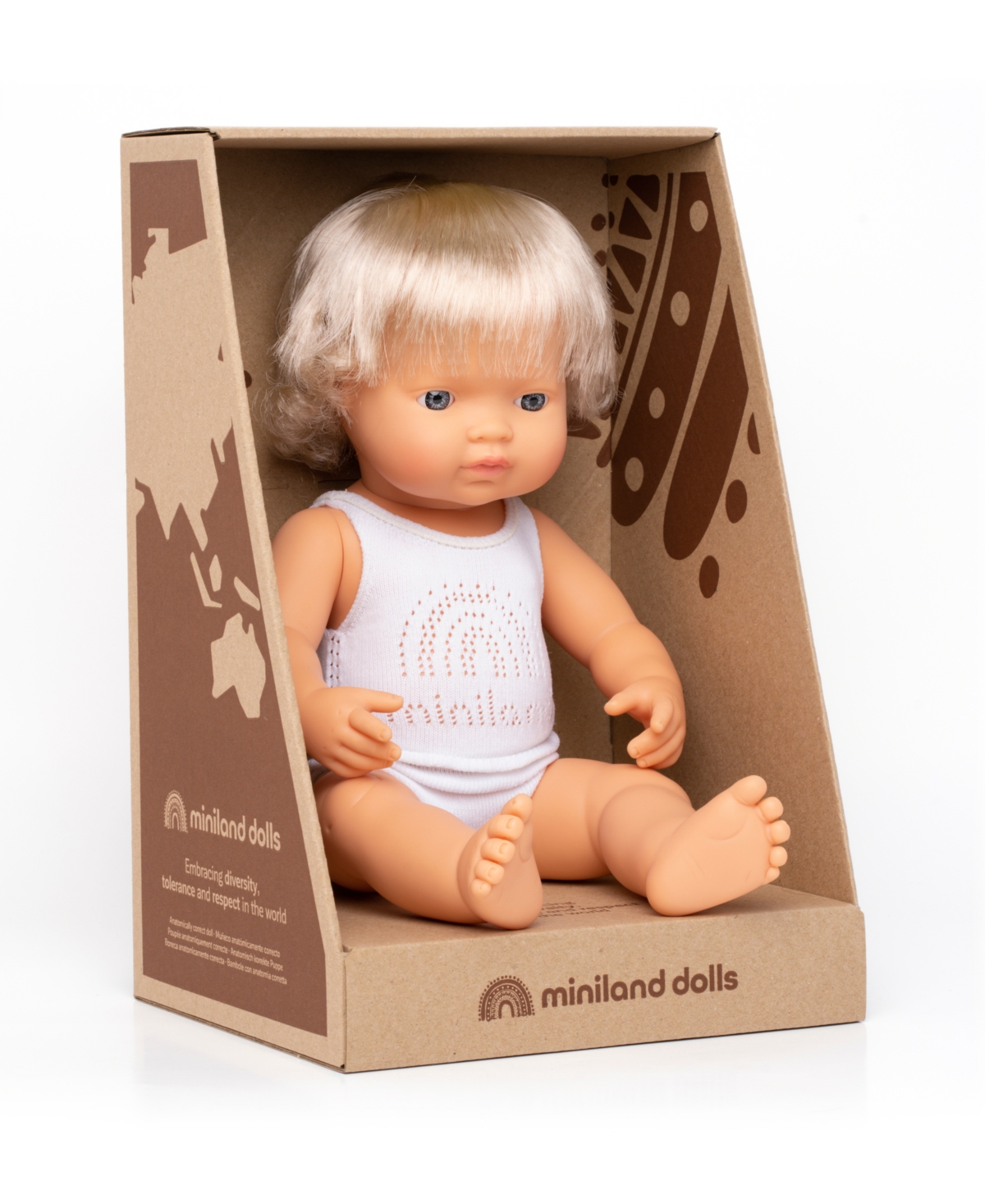 Shop Miniland 15" Baby Doll Caucasian Blond Girl Set, 3 Piece In No Color